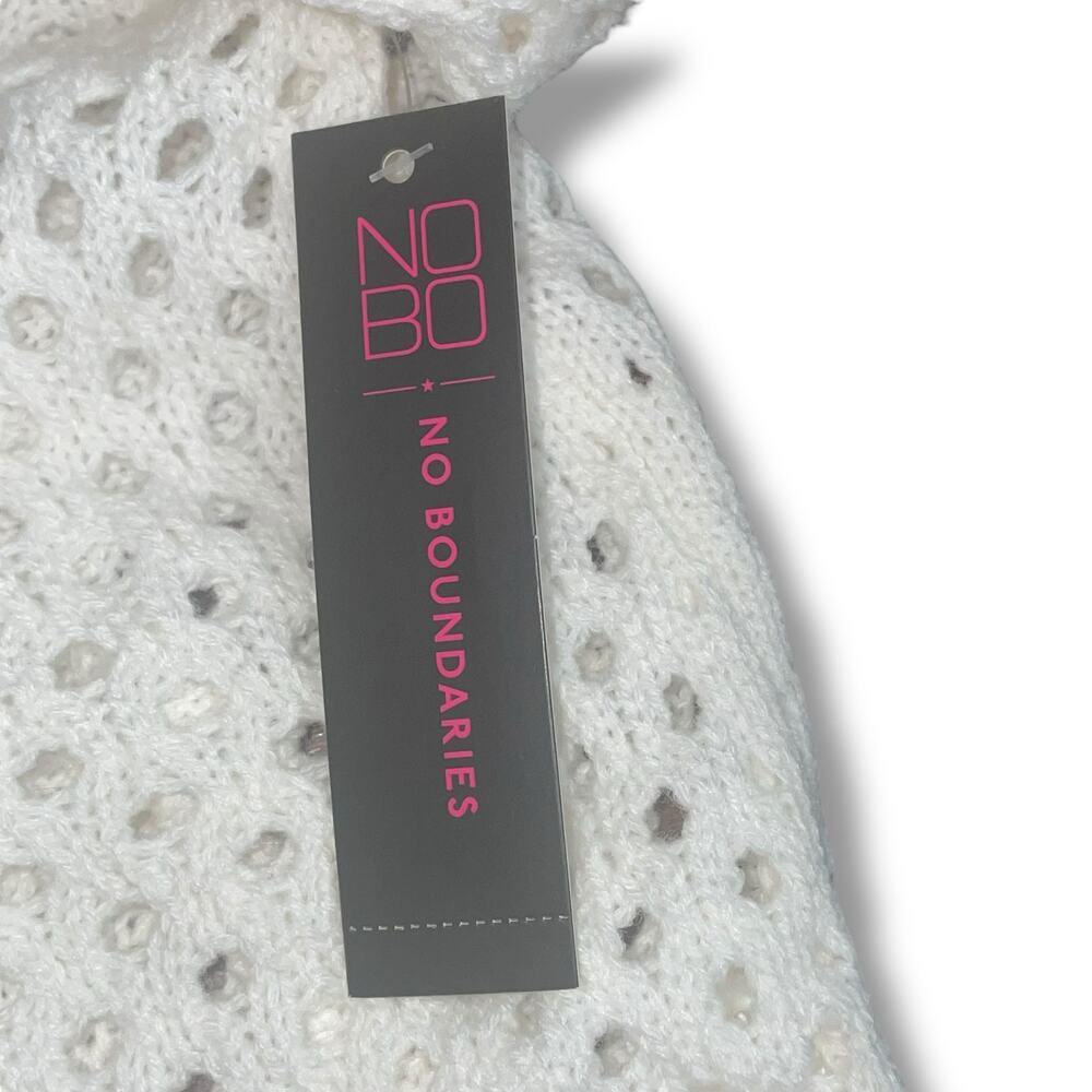 No Boundaries Juniors L 11-13 White Mesh Cardigan Open Front Knit Sweater NWT - Picture 11 of 11